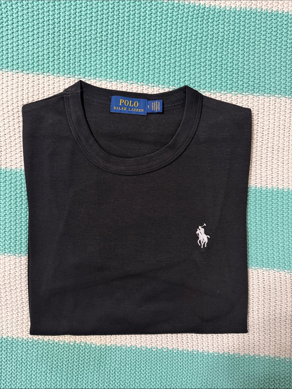 Polo by Ralph Lauren Black Long-Sleeve Crewneck Tee with White Pony